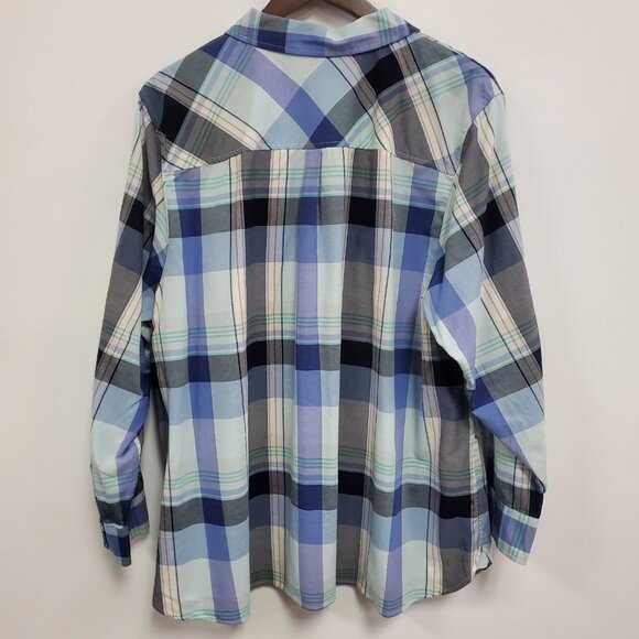 Talbots Women Plaid Button Up Career Top Size 3X Blue Long Sleeve Office Capsule - Picture 2 of 9